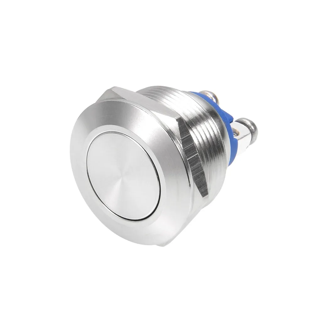 Momentary Push Button Switch 25mm Mounting Dia 5A 12V Blue LED Light Flat Head