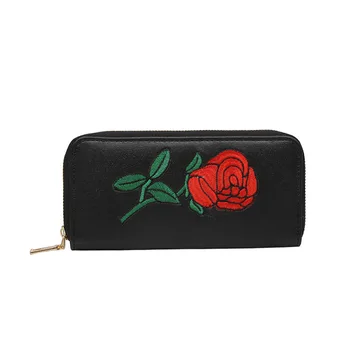 

Women Wallet Change Bag Brand Women Cash Wallet With Zipper Long Wallets Rose Flower Bag Big Money Clip Card Position