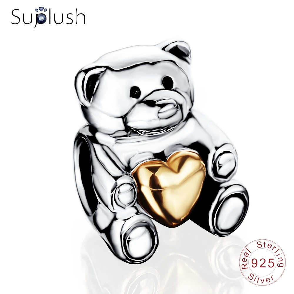 Suplush модный картонный медведь с золотым цветным сердечком серебряные бусины 925
