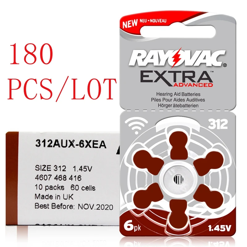 Батарея Rayovac A312 312A ZA312 312 PR41 для слухового аппарата 180 шт.|battery a312|hearing aid batteries a312zinc air