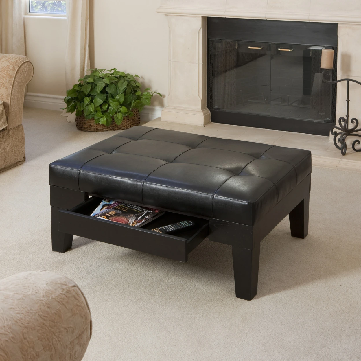 Tucson Leather Storage Ottoman Coffee Table