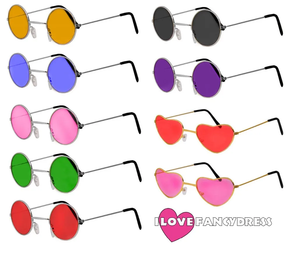 Heart Shaped Hippy Glasses Fancy Dress Love Peace Pink Tint Lenses 60/'s 70/'s
