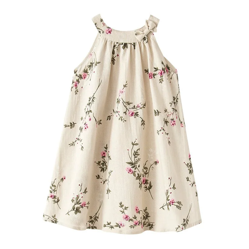 1 10 years summer baby girls linen Sleeveless vest Teenage Dress floral