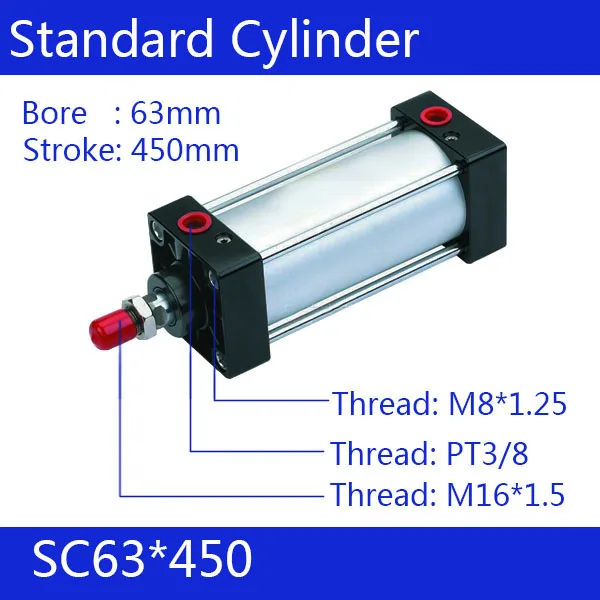 

SC63*450 63mm Bore 450mm Stroke SC63X450 SC Series Single Rod Standard Pneumatic Air Cylinder SC63-450