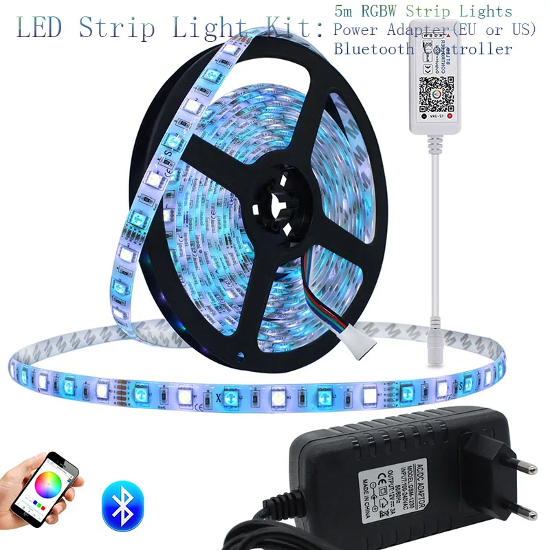 

Led Strip Set + Bluetooth Controller RGB RGBW RGBWW Led Strip Light Flexible Led Ribbon Tape 5m/roll with 12V 3A Power Adapter