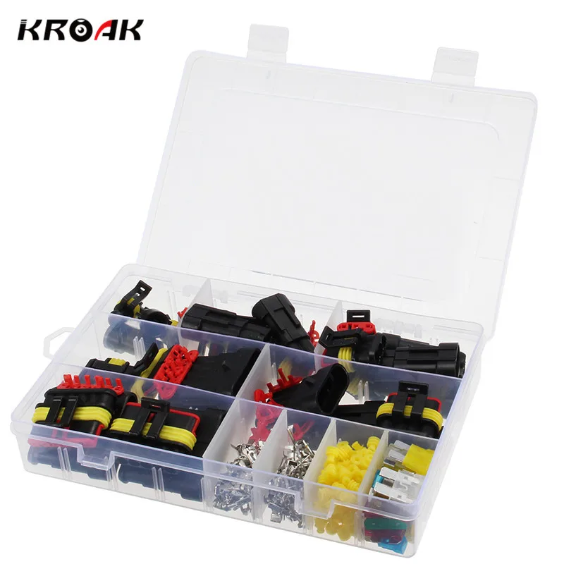 

KROAK 10 Kits Car 4 Pin Way Sealed Waterproof Connector 1.5mm Electrical Wire Terminal Socket Plug AUTO