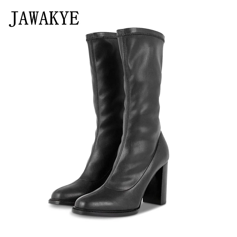 mid calf boots with chunky heel