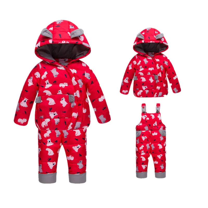 

AILEEKISS Baby Girls Winter Children Down Suit Long Solid Duck Down Boys Girls Down Jackets Thickening Jacket +Pants Two Clothes