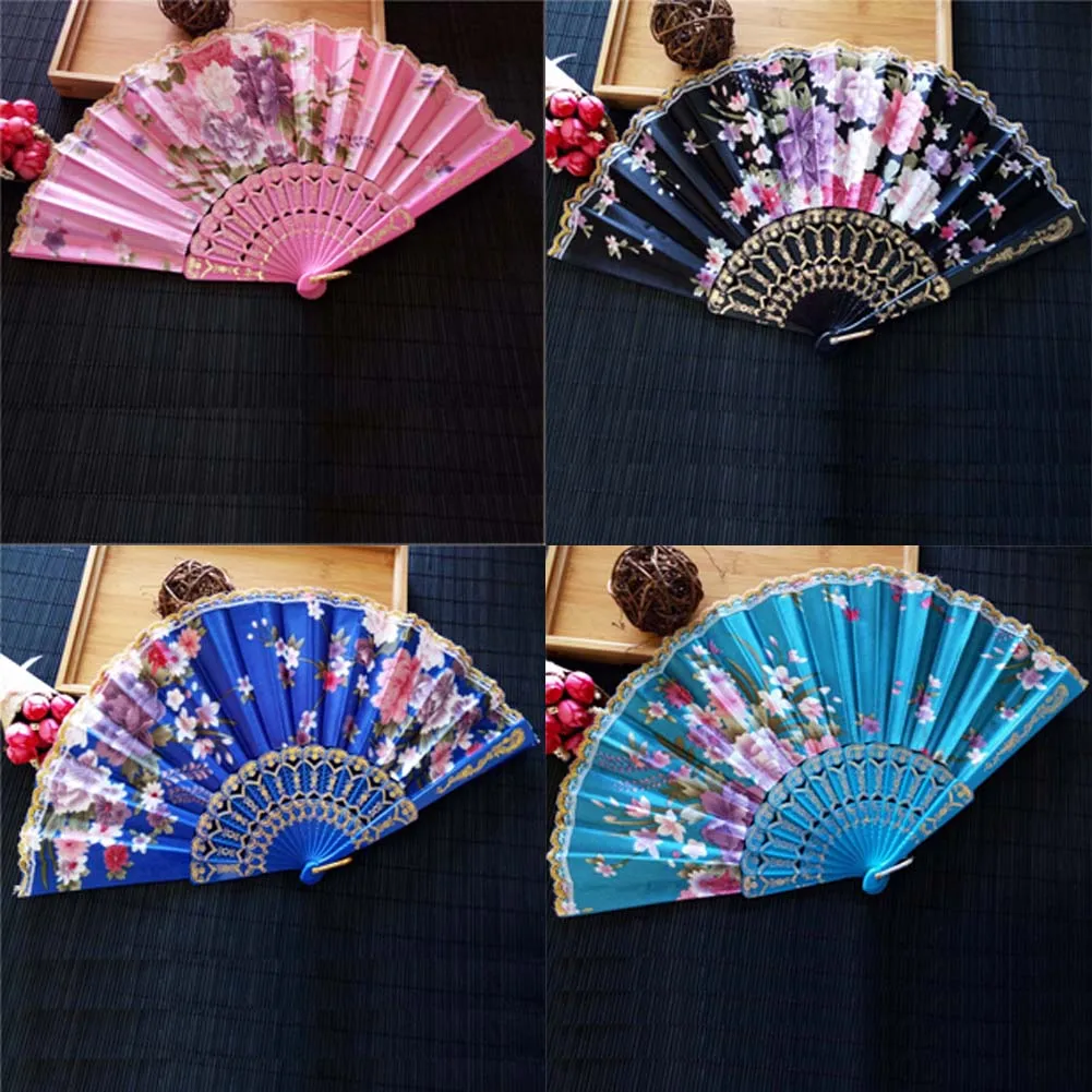 2017 New Chinese Japanese Vintage Fancy Folding Fan Hand Plastic Lace