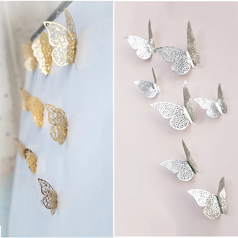 12pcs/set 3D Metallic Feel Hollow Butterflies Wall Stickers Kids Rooms Home Decor Wall Decals Party Wedding Decoration Art Mural 12pcs/set 3D Metallic Feel Hollow Butterflies Wall Stickers Kids Rooms Home Decor Wall Decals Party Wedding Decoration Art Mural