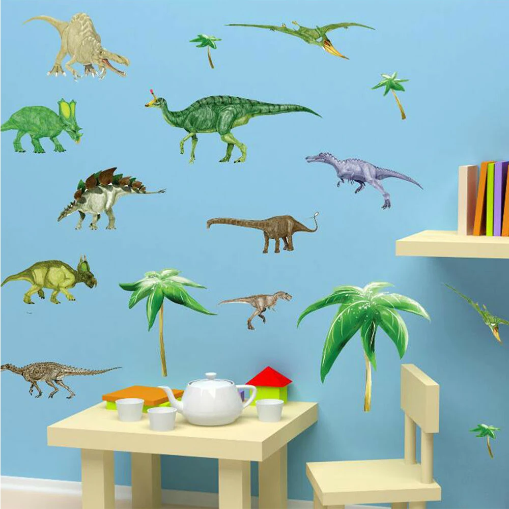 

Hot 50x70cm 3D dinosaurs kids room children vinyl dino wall stickers baby boy nursery wall decals