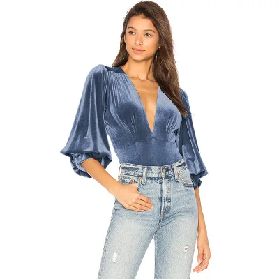 

Winter Backless Short Sexy 2018 VELOUR V-neck Blouse for Ladies Girls New fashion Blouse