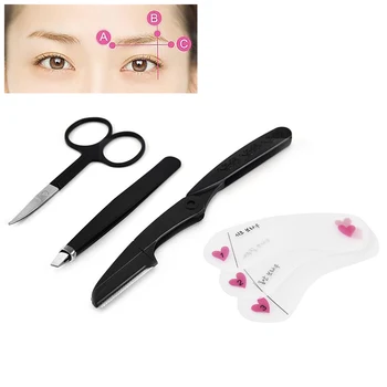 

Professional 4 In 1 Makeup Tool Set Eyebrow Tweezers Black Trimmer Makeup Scissor Eye Brow Stencils Eyes Beauty Tool Kit XN532M
