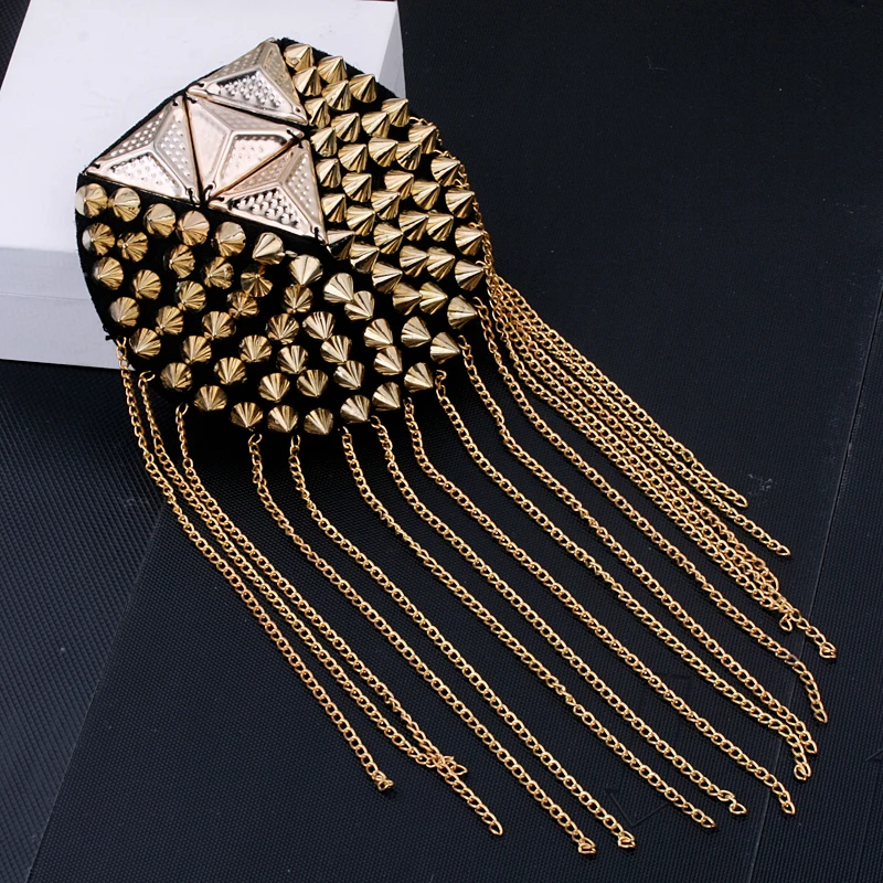 

Handmade A1025-3 epaulette jewelery tassel big shoulder brooch epaulet /epaulettes spikes/escapulario blazer accessories/pin