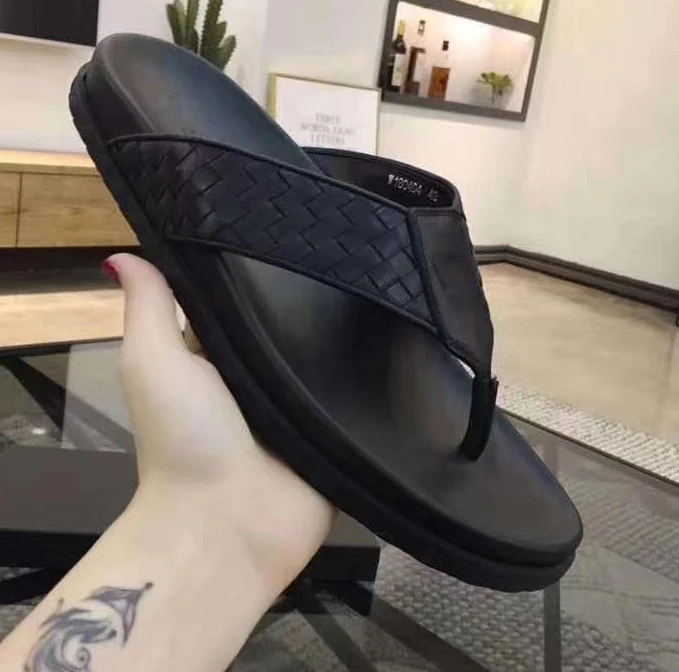 

Export men's sandals perennial supply of copper buckle cowhide large size 46 sandals Huang Xiaoming the same style