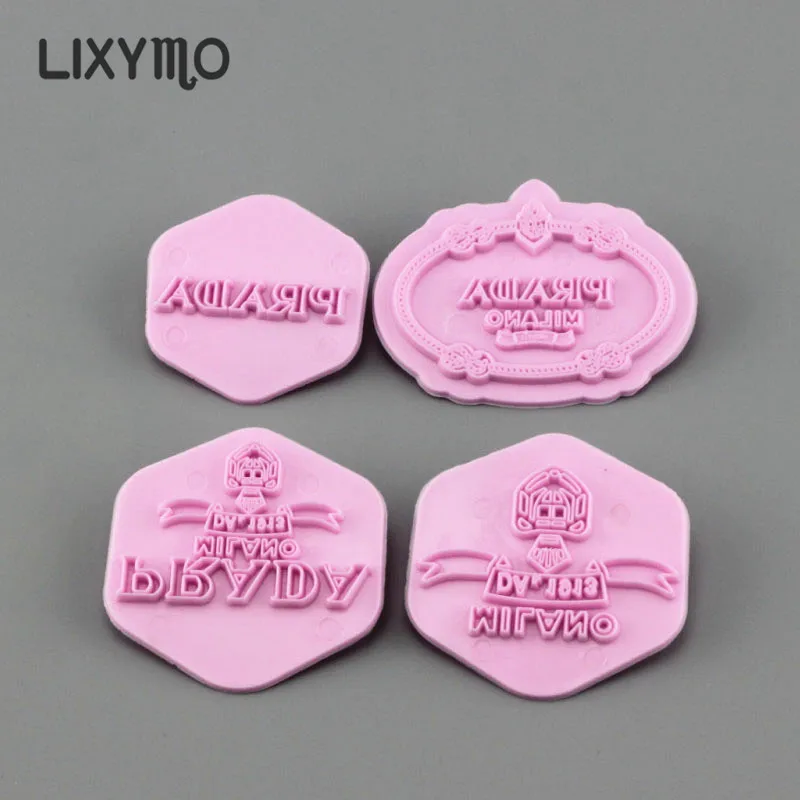 

LIXYMO 4pcs/set famous brand fondant molds cutters embosser Sugar craft moulds Cake dessert Decoration DIY tools cake decorating