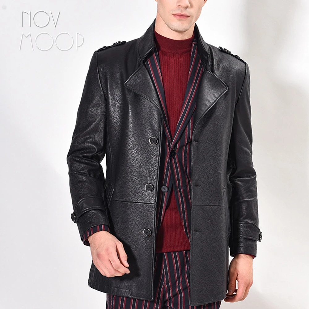 Новинка, Мужская черная приталенная Повседневная куртка из натуральной овечьей кожи высшего класса, jaqueta de couro LT2555