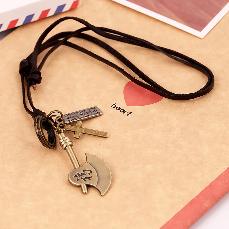 

Fashion Vintage Leather Necklace Retro Tools pendants Jewelry For Men