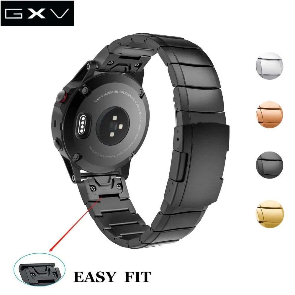 GXV 22mm Genuine Stainless Steel Quick Fit Strap for Garmin Fenix 5