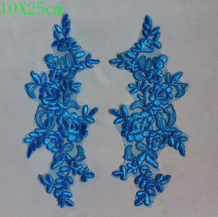 

2 Pieces/1 Pair 25cm*10cm Blue Free Shipping Beautiful Lace Applique Sewing Embellishment DIY Sewing Craft Supplie