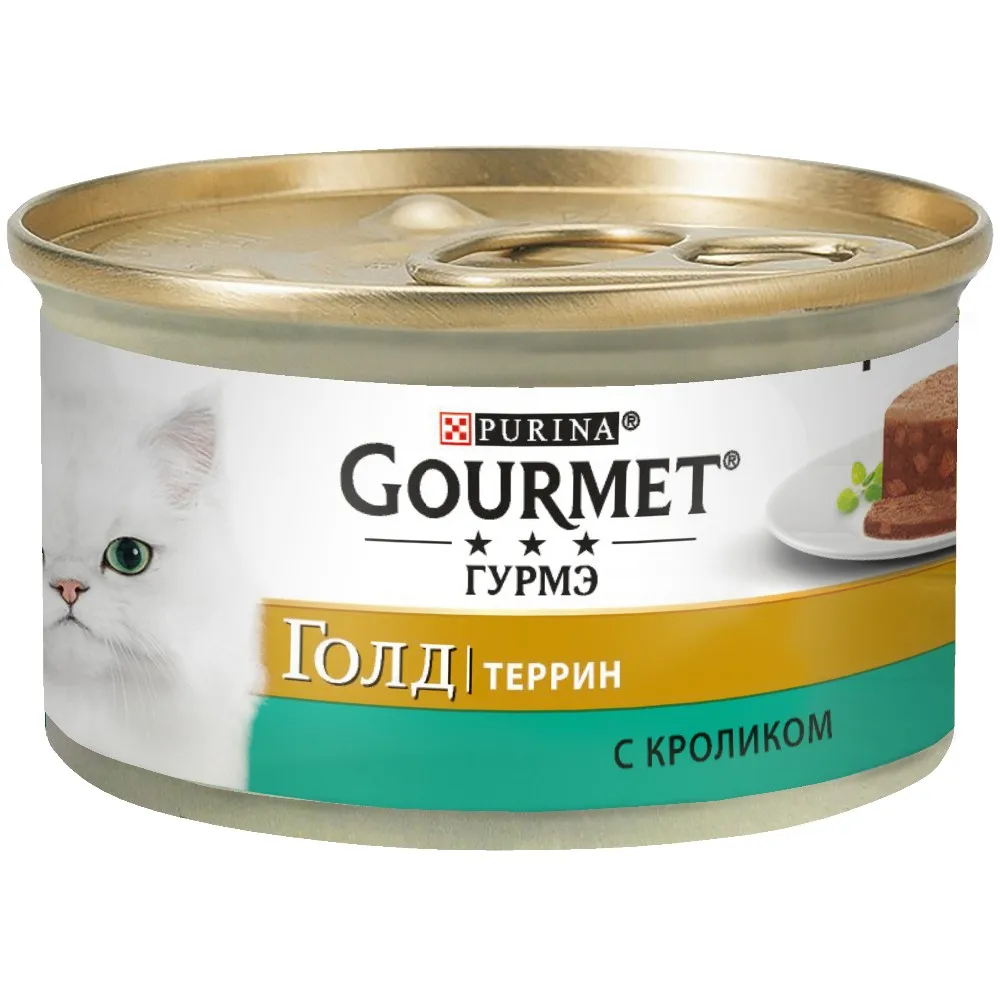 Влажный корм Gourmet® Гурмэ Голд Террин(кусочки в паштете) для кошек с кроликом по-французски, Банка, 24х85 г