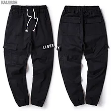 KALUREN Большие размеры M-8xl плюс мужские брюки карго Хлопок Мужской эластичный пояс длинные джинсы свободные брюки с буквами