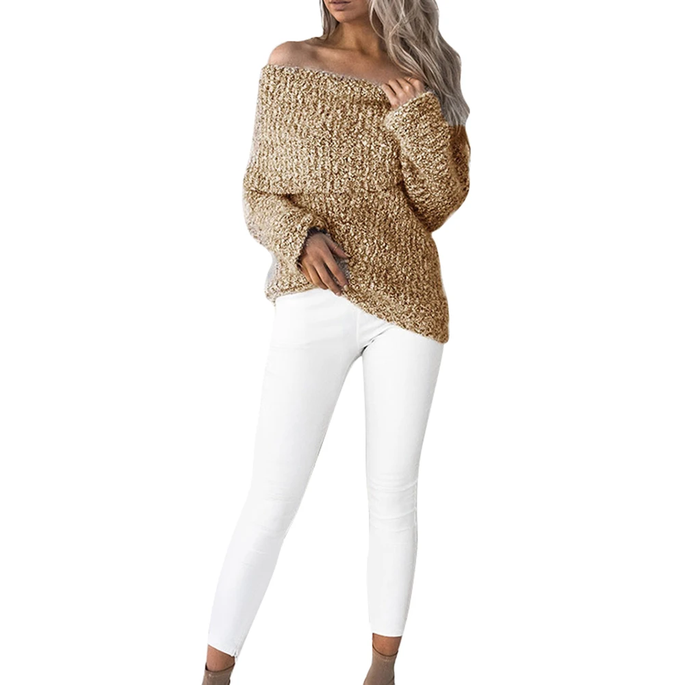 

Winter Women's Off Shoulder Sweater Warm Long Sleeve Solid Pullovers Sexy Knitted Slim High Quality Ladies Sweater Women Clothes
