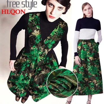 

HLQON High quality yarn dyed occident style brocade jacquard green fabric used for dress women clothing wind coat patchwork