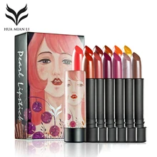 Huamianli 12 шт./кор. Алмазный Сияющий Ryukin перламутровый-блеск бархат матовый длинный-губная помада с эффектом длительного увлажнения иллюстрация KH001