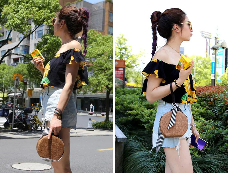 Vintage Women Handbag INS Popular Female Circle Weave Straw Bags Summer Beach Lady Messenger Bag Mini Travel Crossbody SS3151 (7)