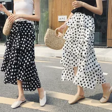 Весенние женские модные длинные миди юбки женские черные эластичные цветочные печати в горошек boho женские шифоновые многослойные юбки GJ328