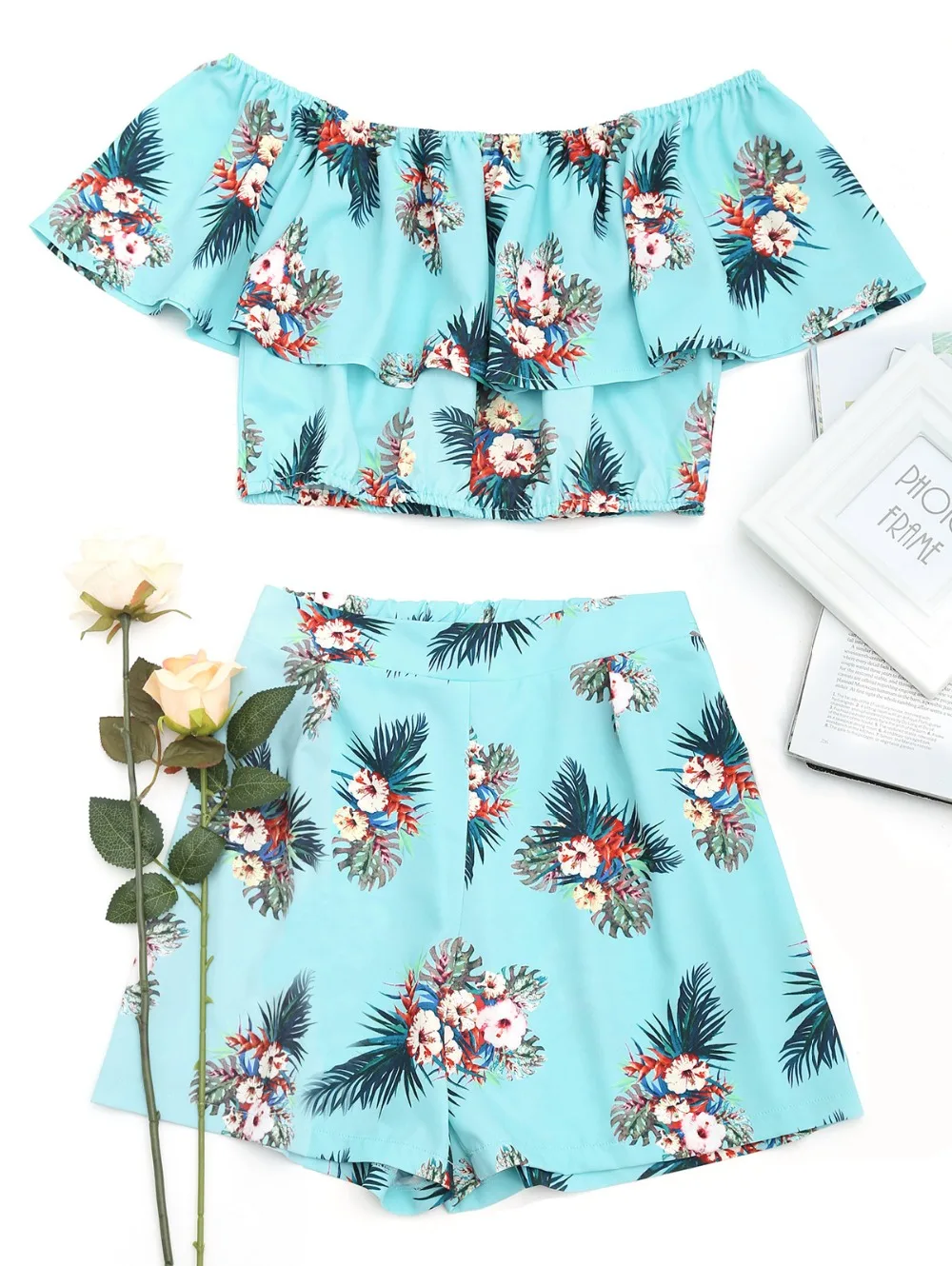 Off Shoulder Floral Top And Shorts Set Casual 2 Two Piece Set Summer