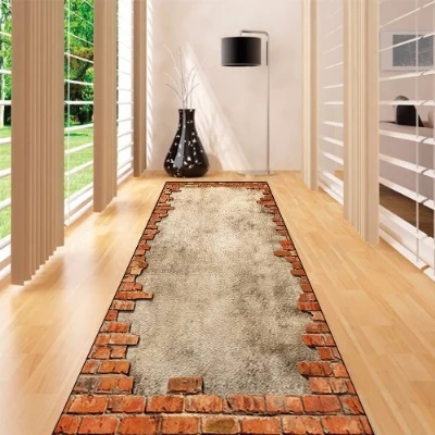 Еще коричневый серый старение Винтаж кирпичная стена 3d принт Нескользящая микрофибра моющийся длинный бегун напольный коврик коврики для прихожей