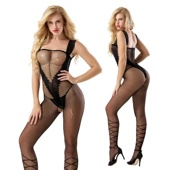 

Sexy Mesh Fitness Rompers Women Jumpsuit Playsuit Sexy Lingerie Exotic Solid Black Bodysuits Transparent Elastic Clothing