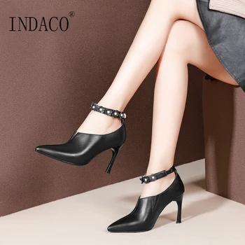 

2018 Sexy Women Leather Boots Black Ankle Strap Flowers High Heel Shoes 8.5cm