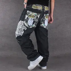 Хип-хоп мужские мешковатые джинсы черные джинсовые свободные брюки комбинезон джинсы в стиле хип-хоп Patern мальчик рэпер Мода Большой размер