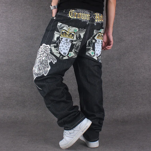Hip Hop Men Baggy Jeans Black Denim Loose Pants Overall Rap Jeans