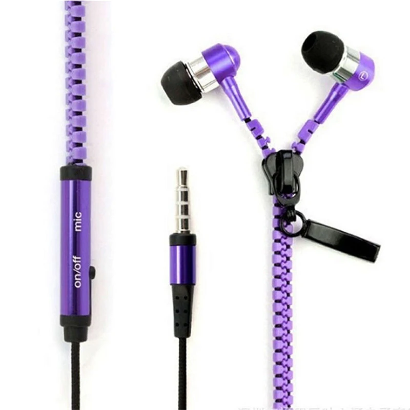 

3.5mm Aux Audio Jack In Ear Headphones Ear phones Handfree MP3 Headset Handsfree Zipper Style Mini Earphone with Mic for Phone