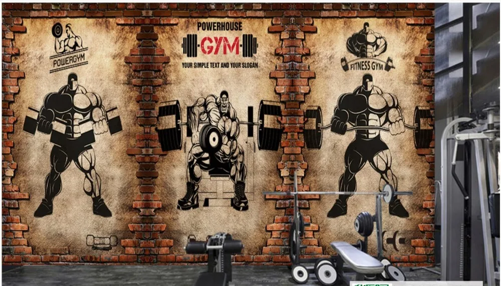 3d фотообои ностальгическая кирпичная стена Винтаж спорт фитнес клуб тяжелая