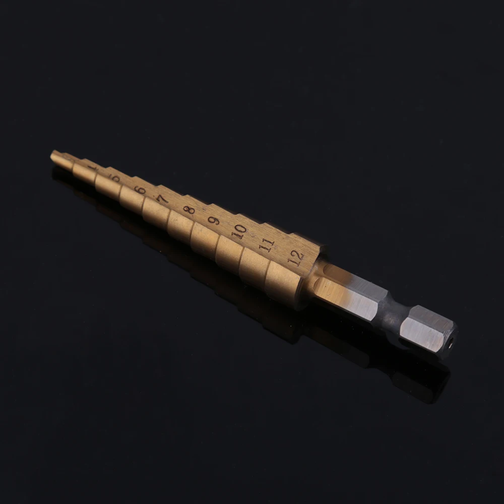  1pcs/lot Titanium Step Drill Bits 3-12mm HSS Power Tools HSS Wood Metal Drilling