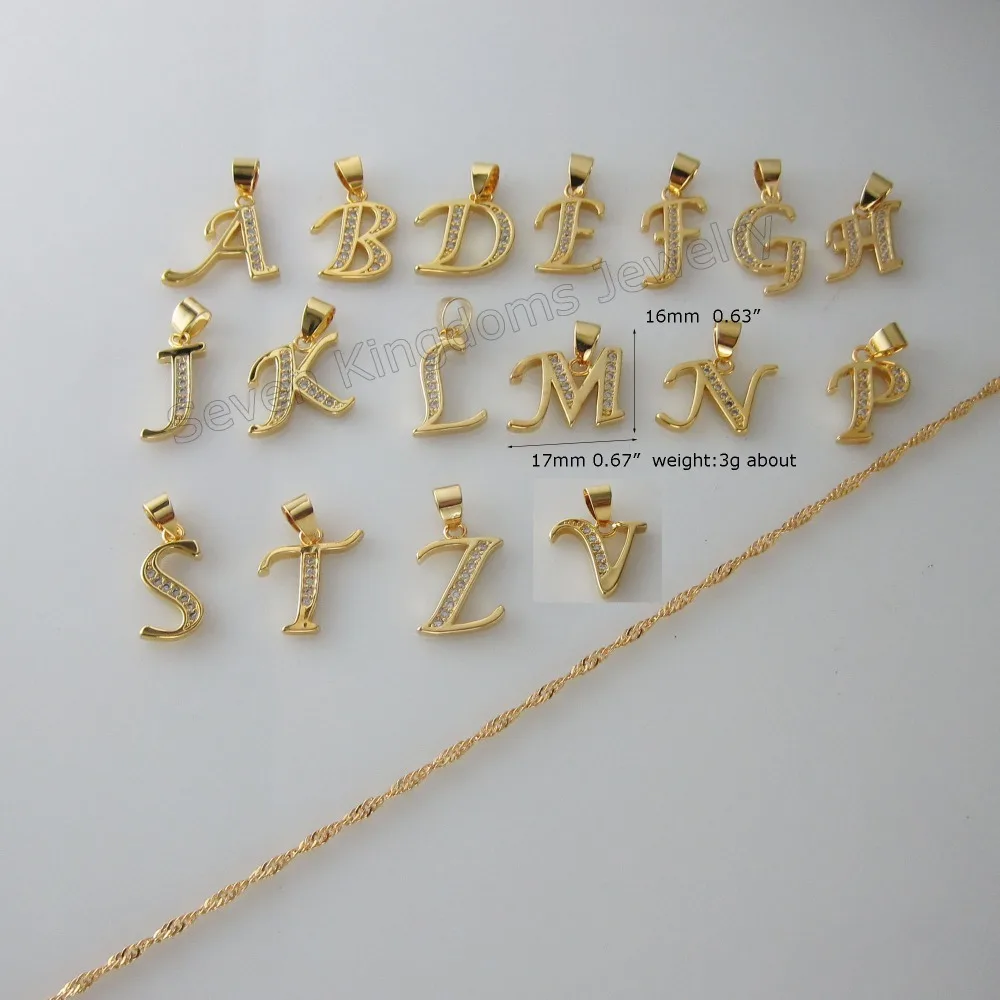 

Min order 10$/23 LETTERS - GP 18"NECKLACE&LETTER A B C D E F G H I J K L M N P Q R S T V W Y Z INITIAL CZ STONE SHINNING PENDANT