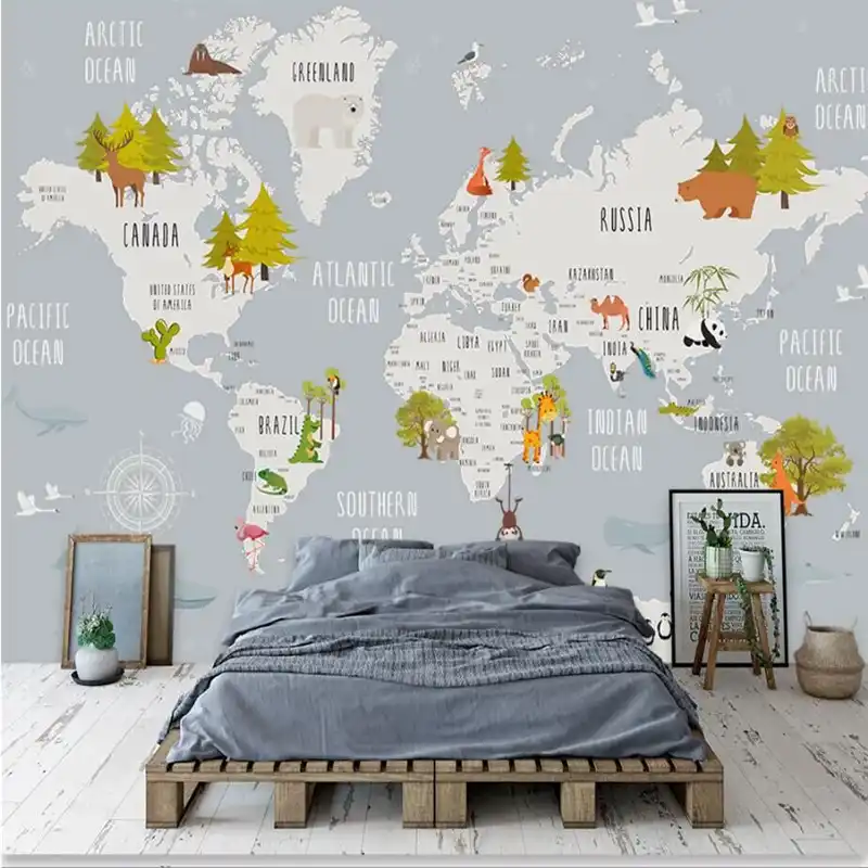 المهنية صنع الكرتون خريطة العالم خلفية مخصصة جدارية صور خلفيات Aliexpress
