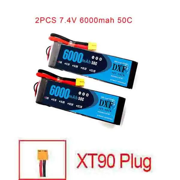 2 шт. DXF 2S 3S 4S 6S 7,4 V 11,1 V 14,8 V 22,2 V 6000mAh 50C Lipo батарея rex-450 вертолет с фиксированным крылом Квадрокоптер RC автомобиль Лодка - Цвет: 2S6000mah50C-XT90