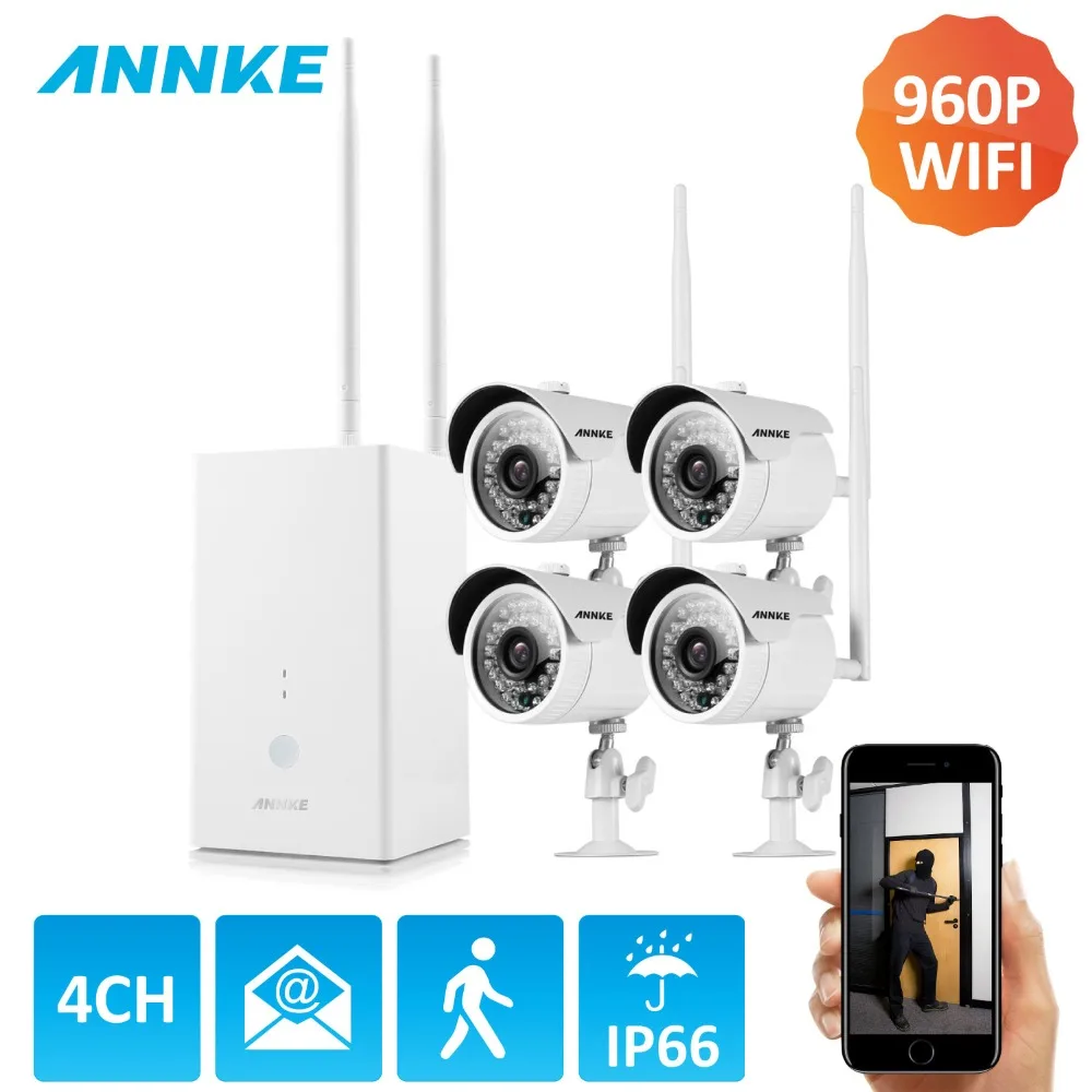 

ANNKE WIFI Wireless NVR Kit 4CH 960P CCTV System Wireless 4PCS 1.3MP IR Outdoor Waterproof P2P Wifi Security Camera Surveillance