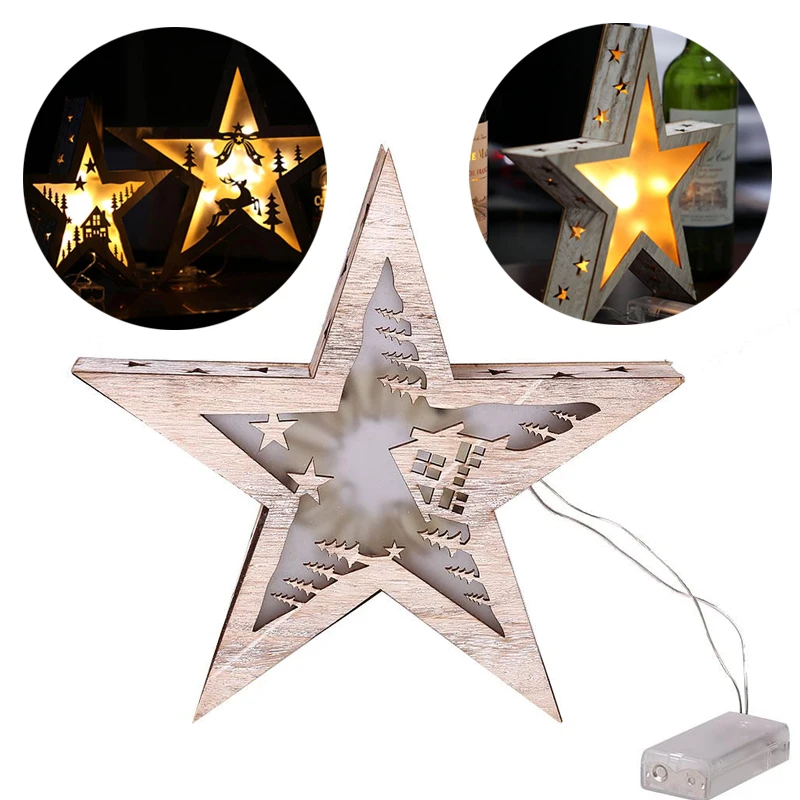 Retro Wooden Five Pointed Star Lamp Christmas Home Lighting Decorations 28CM Retro Wooden Five Pointed Star Lamp Christmas Home Lighting Decorations 28CM