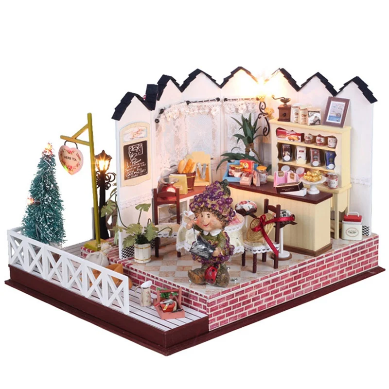 

Hoomeda LY001 Herb Tea Vanilla Milk Tea House Handmake DIY Dollhouse With Music Light Cover Miniature Model Toys Gift For Girl