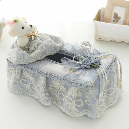 European Bear Cloth Fabric Lace Tissue Box Garden Creative Restaurant Living Room Desktop Paper Towel Storage Box Home Decor - Цвет: F 24cm