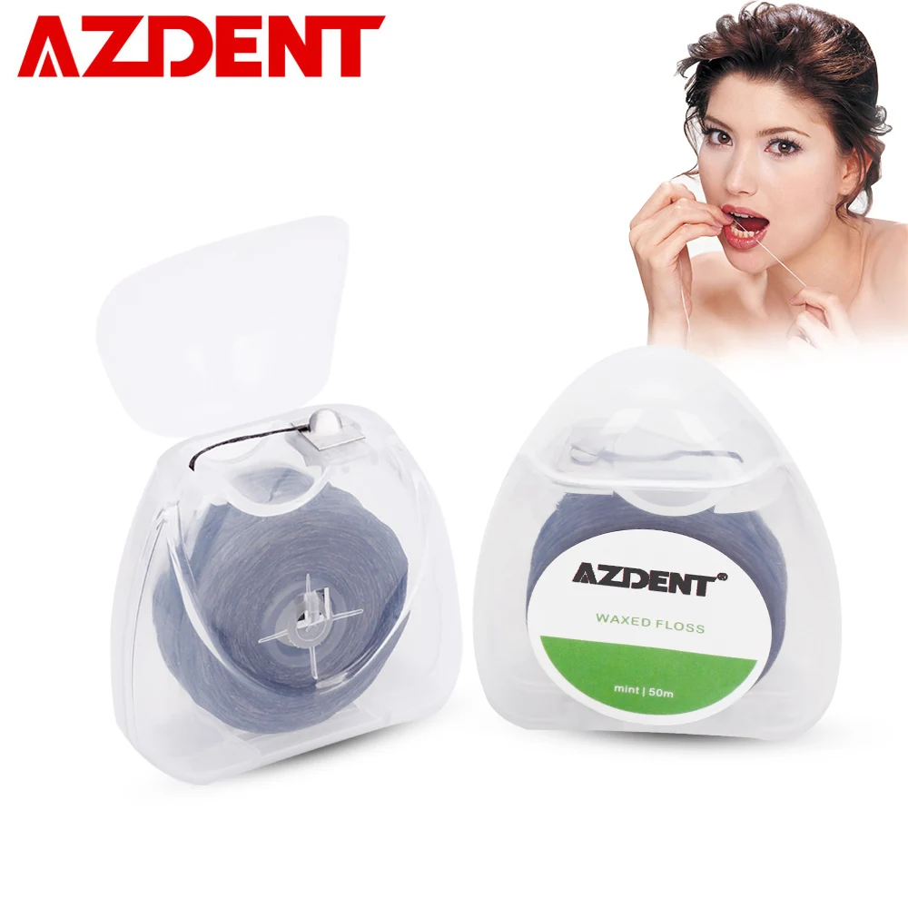 Зубная нить AZDENT 50 м с бамбуковым углем зубочистка со вкусом мяты встроенная