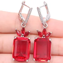 Потрясающие 18x13 мм Красные Рубины крови белые CZ женские серебряные серьги 44x13 мм