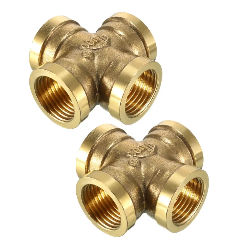 

UXCEL 2pcs Cross Pipe Fittings Brass 1/2 1/4PT Female Thread 4 Way Connector Coupler 1/2PT x 1/2PT Male T-Shaped Connector